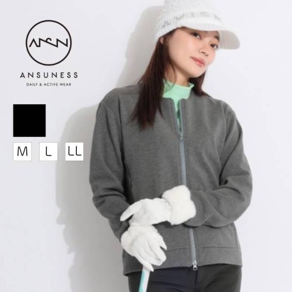 アンサネス 裏起毛ノーカラーブルゾン ゴルフウェア レディース 秋冬