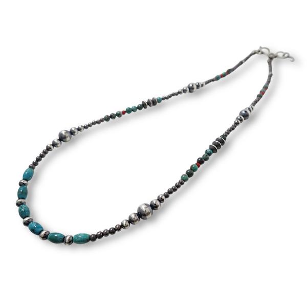 ナバホ族 ハンドメイドビーズ シルバー925 ターコイズ コーラルビーズ