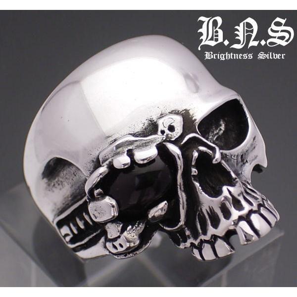 ストーンアイサイボーグスカルリング シルバー925,ガラス