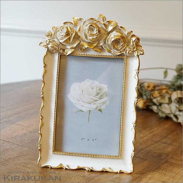 フォトフレーム 写真立て 薔薇のフォトフレーム ローズ ホワイト