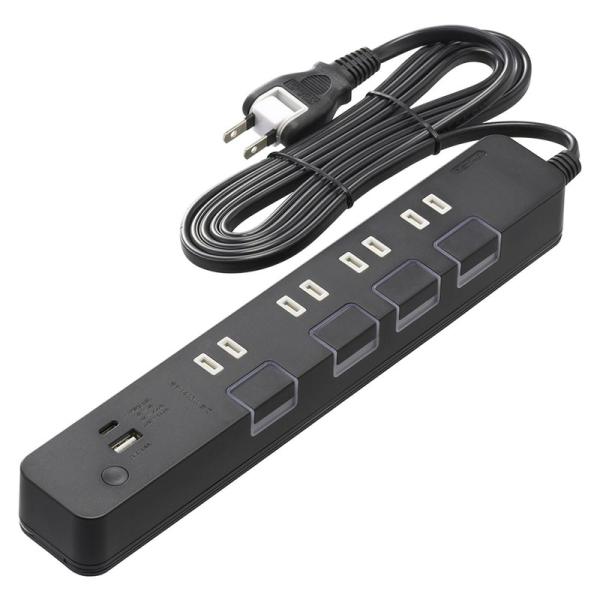 OHM（オーム電機） 電源タップ 4個口節電タップ USBポート付き 2m｜HS