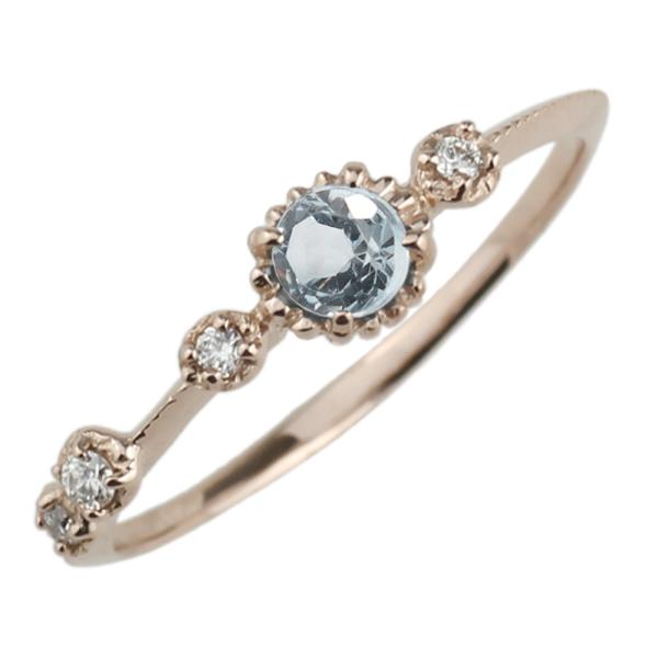 リング 指輪 アクアマリン ピンキー ダイヤモンド パワーストーン K10