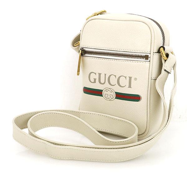 グッチ GUCCI ホワイト レザー ロゴプリント ショルダーバッグ 574803