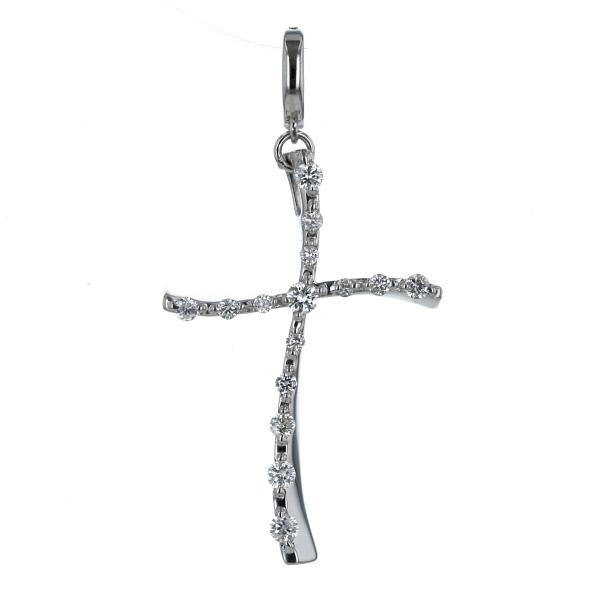 K18WG ホワイトゴールド ネックレストップ ダイヤモンド0.30ct 十字架