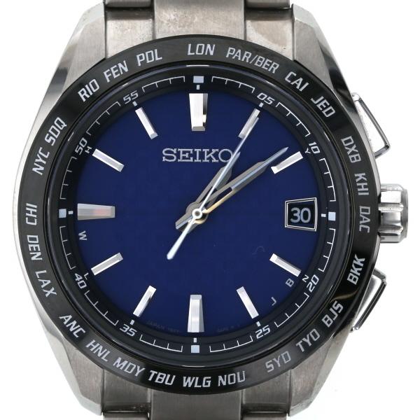 セイコー SEIKO ブライツ デイト 7B27-0AC0 電波ソーラー ブルー 文字