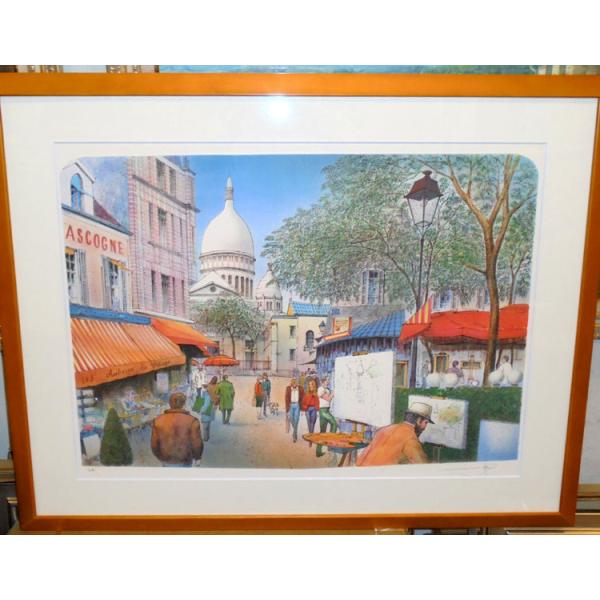 絵画 版画 ラフレスキー 「パリの街・サクレクール」 リトグラフ