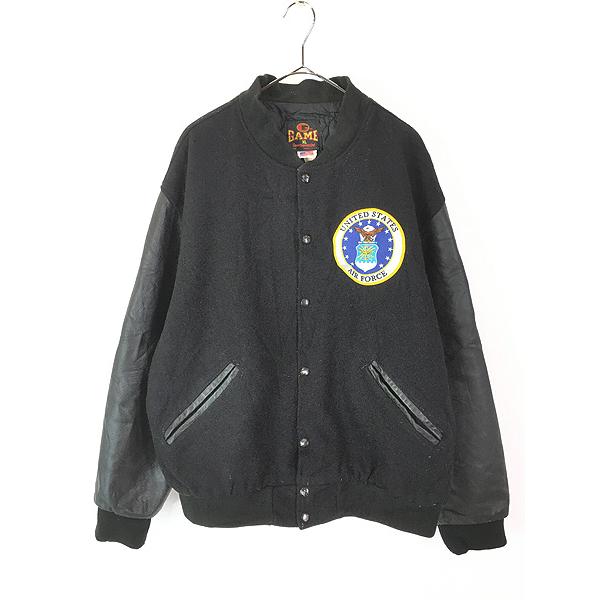 古着 90s USA製 米軍 USAF 星条旗 フラッグ ウール × 本革 レザー