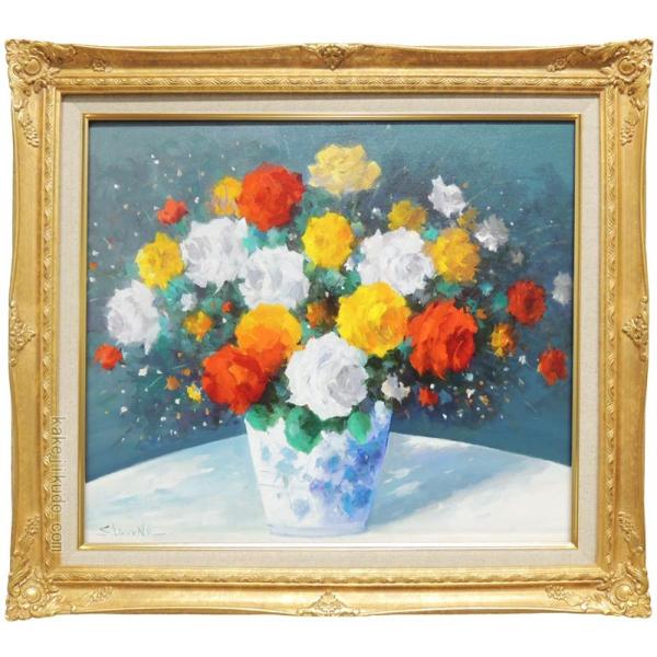 絵画 油絵 花バラ （春野修一） 【肉筆】【油絵】【花】 : 掛け軸