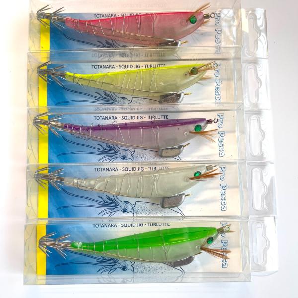 エサ巻き餌木 夜光 Mサイズ 5本セット 白 黄 緑 赤 紫 テーラー 餌木