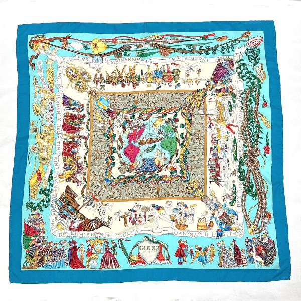 GUCCI（グッチ） スカーフ シルク ブルー バンダナ シルク100％ : JP