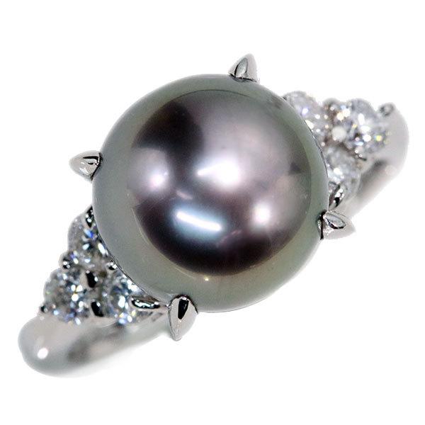 黒蝶真珠/パール リング/指輪 10ミリ位 プラチナ900 PT900 ピンクと紫