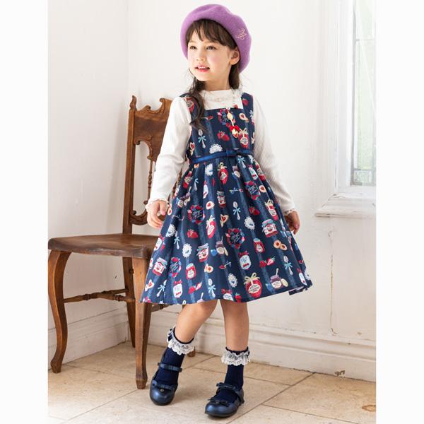 mezzo piano メゾピアノ(mezzo piano)ジャム瓶柄 ドッキングワンピース