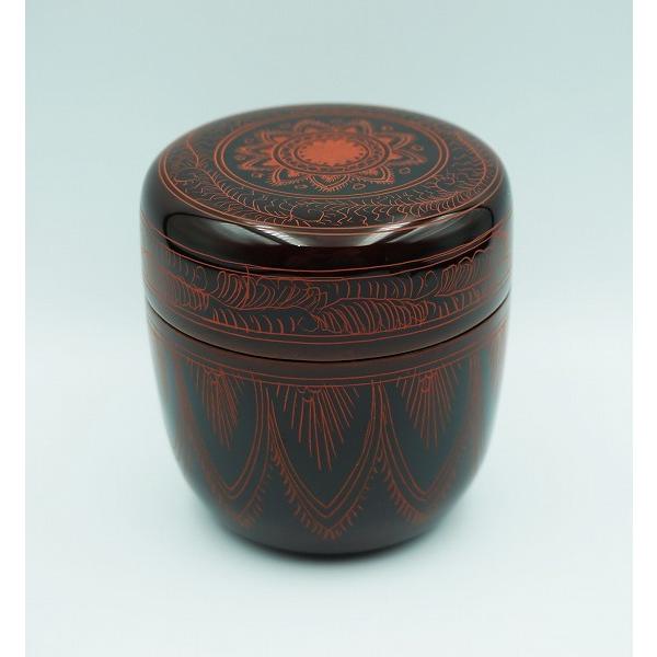 茶道具 棗 中棗 溜塗 朱蒟醤彫 関翆雲 桐箱 : 新古茶道具 さかい