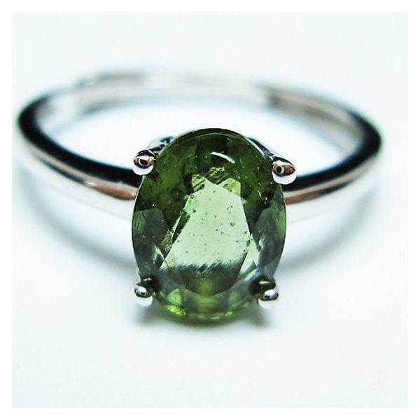 モルダバイト 指輪 (13号)石サイズ約8mm×6mm t526-1330 : 誠安天然石