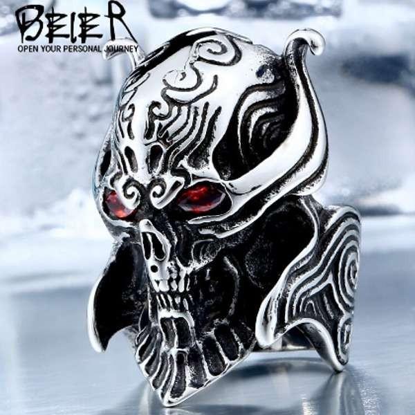 スカル リング メンズ 骸骨 ドクロ キュービックジルコニア レッドアイ