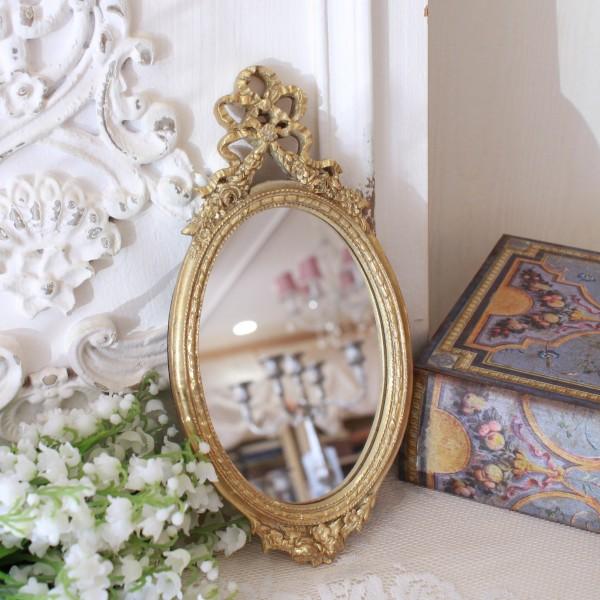 リボン ウォールミラー オーバル ミラー ゴールド 壁掛けミラー