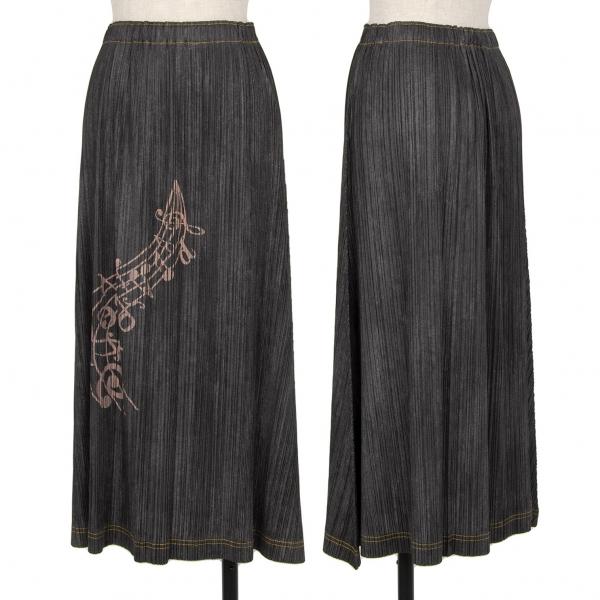 PLEATS PLEASE（プリーツ プリーズ） 音符プリントプリーツスカート 黒