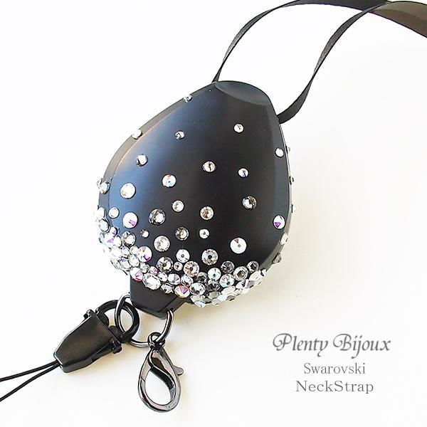 ネックストラップ スワロフスキーデコ キラキラ ブラックジュエリー長