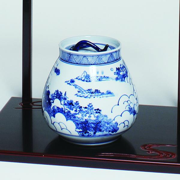 茶道具 九谷 晴山 染付高砂花入 鯉耳 共箱 茶道 茶道具 九谷 晴山 染付