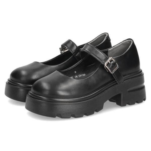厚底 パンプス レディース 靴 メリージェーン 黒 ブラック ストラップ