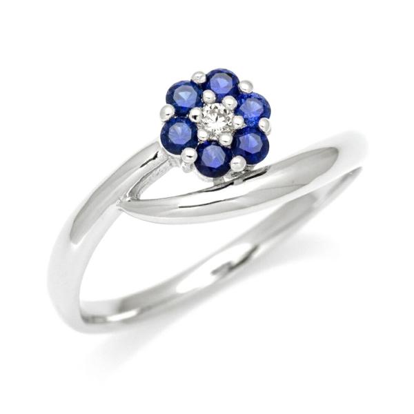 指輪 リング ブルーサファイア ダイヤモンド フラワーモチーフ