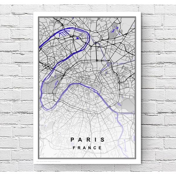 フレーム付-黒-】インテリアポスター フランス パリ 地図 アート