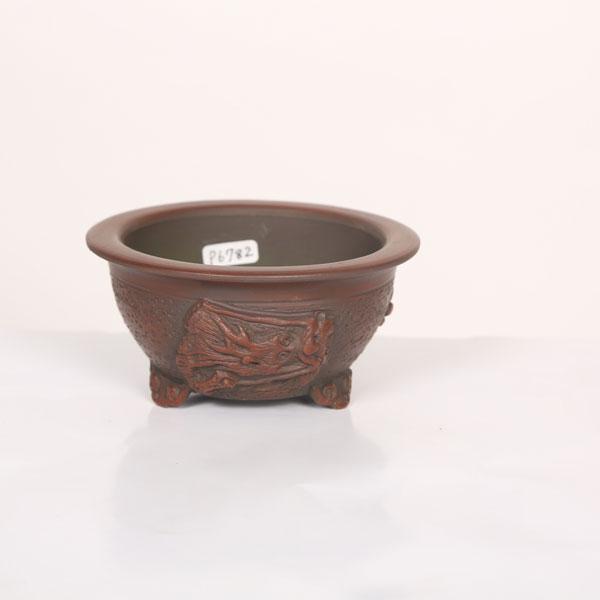 盆栽小鉢：美芸（常滑）丸エン付三面龍鉢 11.4cm*資材 : 遊恵盆栽