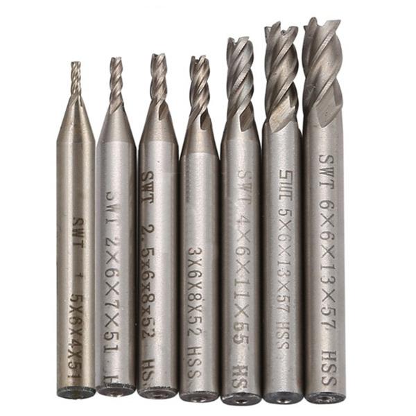 HSS エンドミル 超硬 ハイス鋼 1.5mm 2mm 2.5mm 3mm 4mm 5mm 6mm 7本