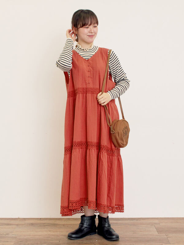 セール】 【S/Mサイズ】レースティアードノースリーブワンピース