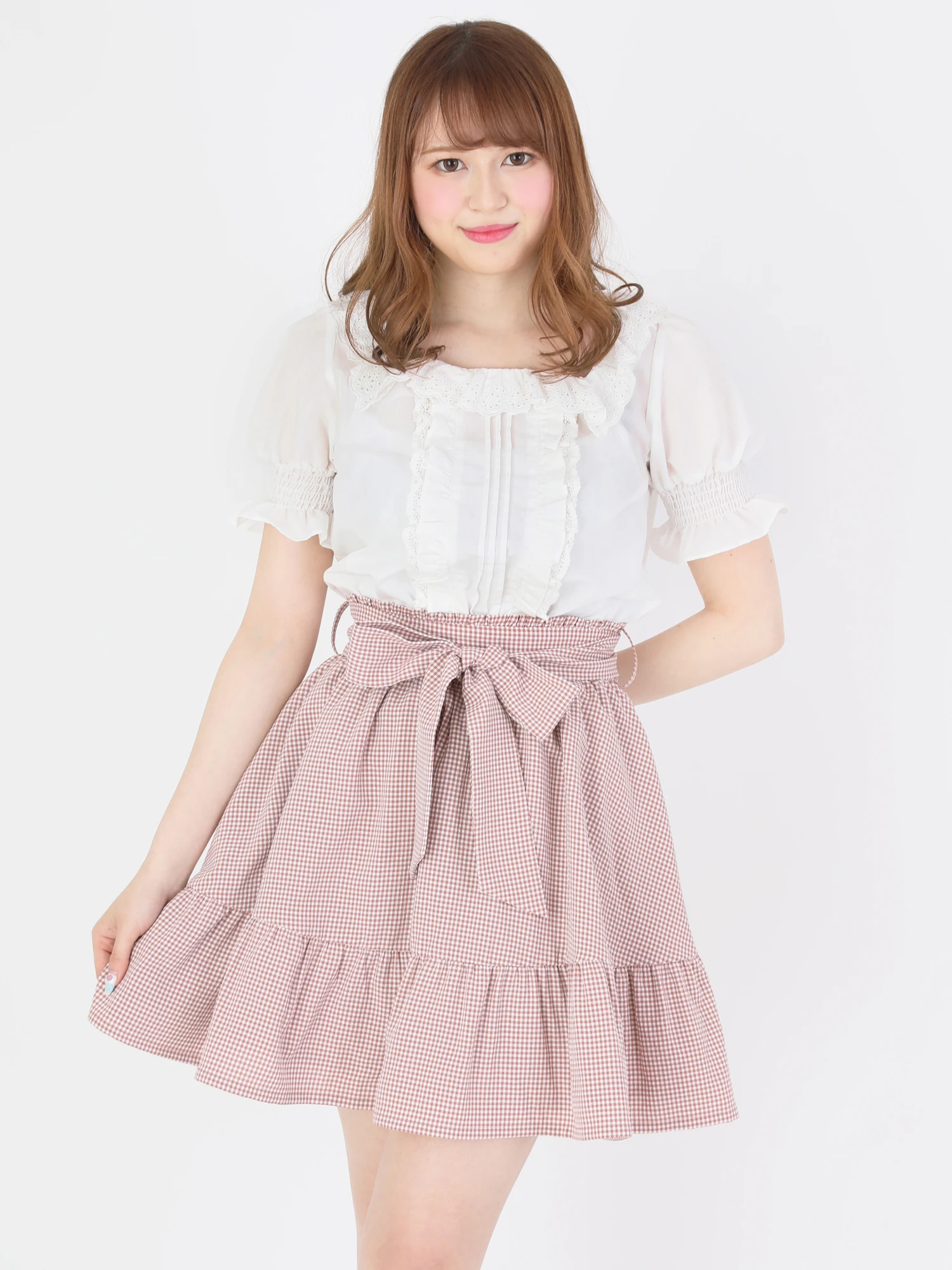 リボンベルトギンガムギャザースカート - Ank Rouge(アンクルージュ)の