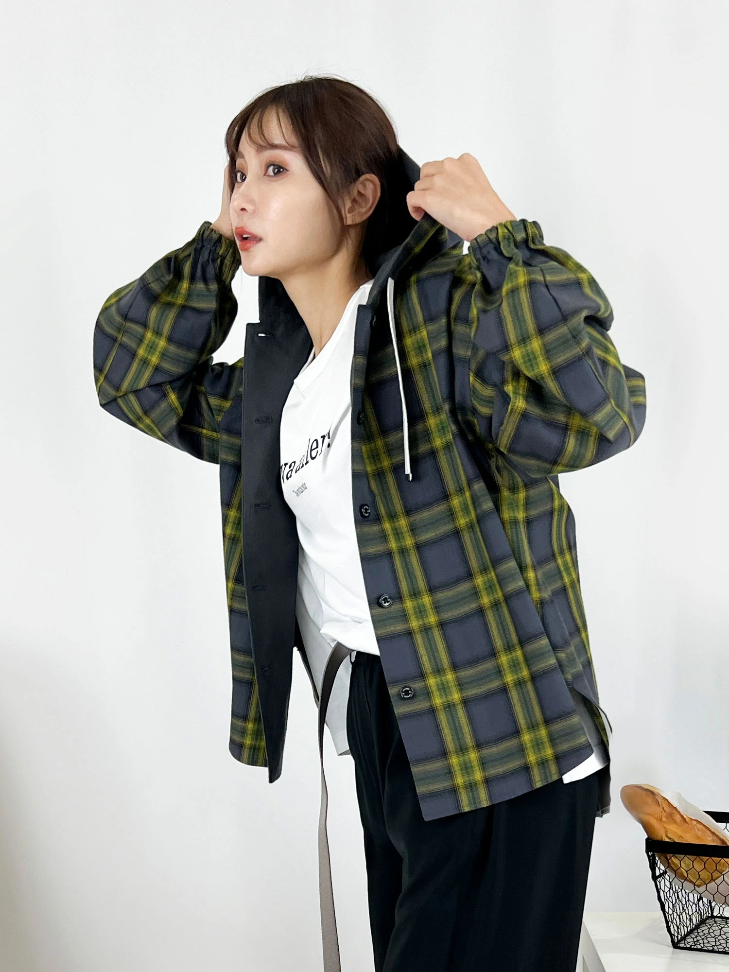 2025AW】チェック柄フーディシャツ / blancvert（ブランベール