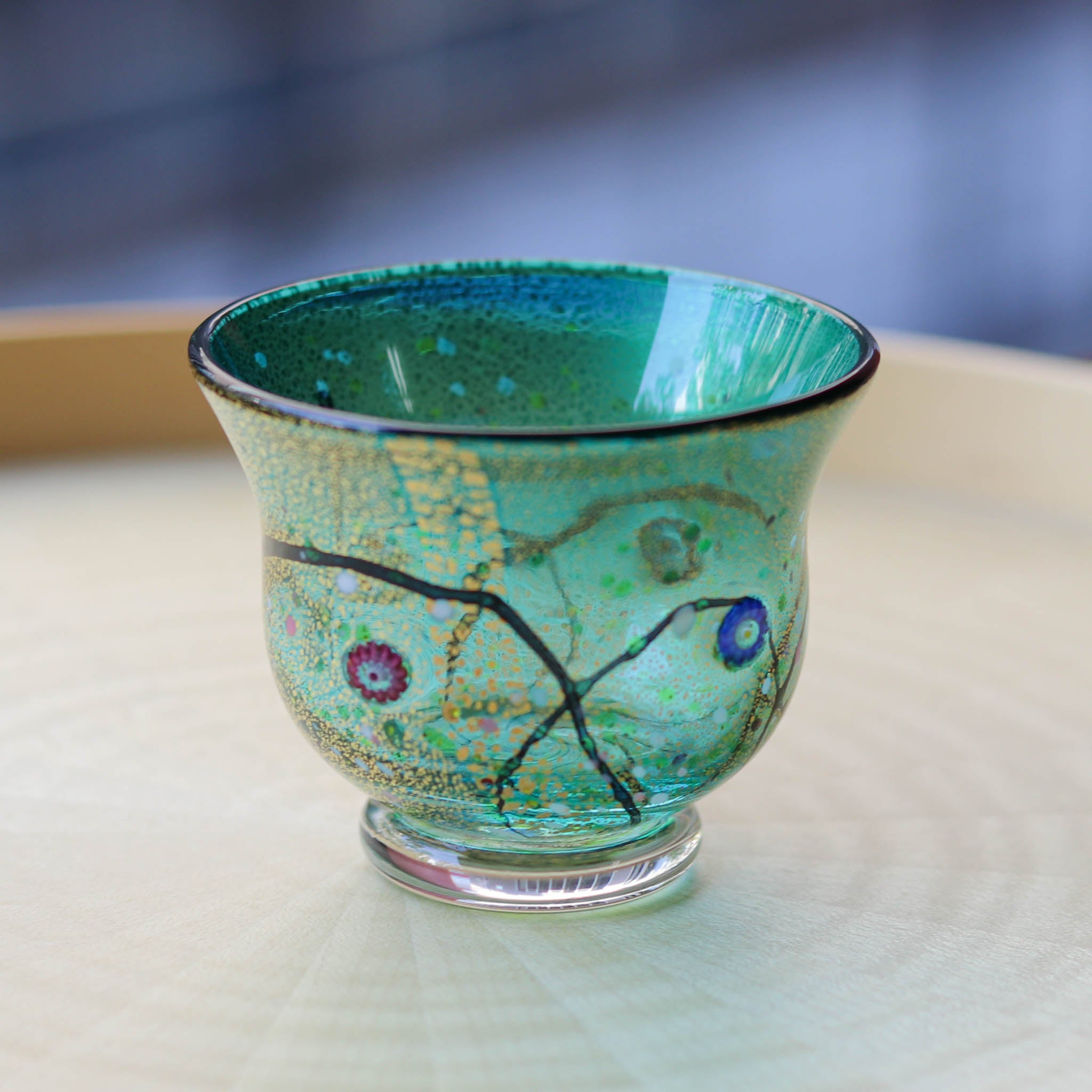 綾ガラス 酒器 | 光琳 雅 ぐい呑み | トルコグリーン | グラスアート黒木