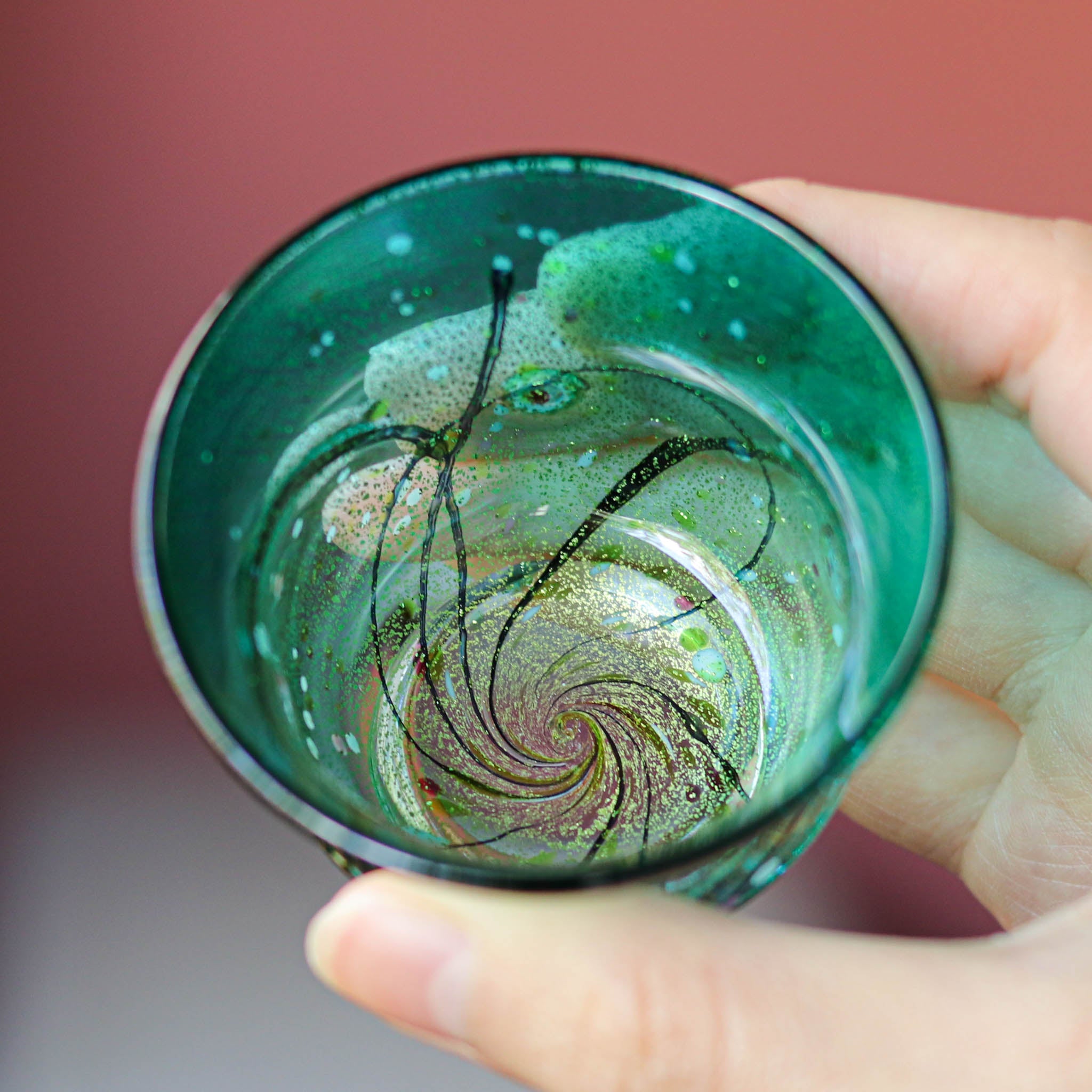 綾ガラス 酒器 | 光琳 雅 ぐい呑み | トルコグリーン | グラスアート黒木