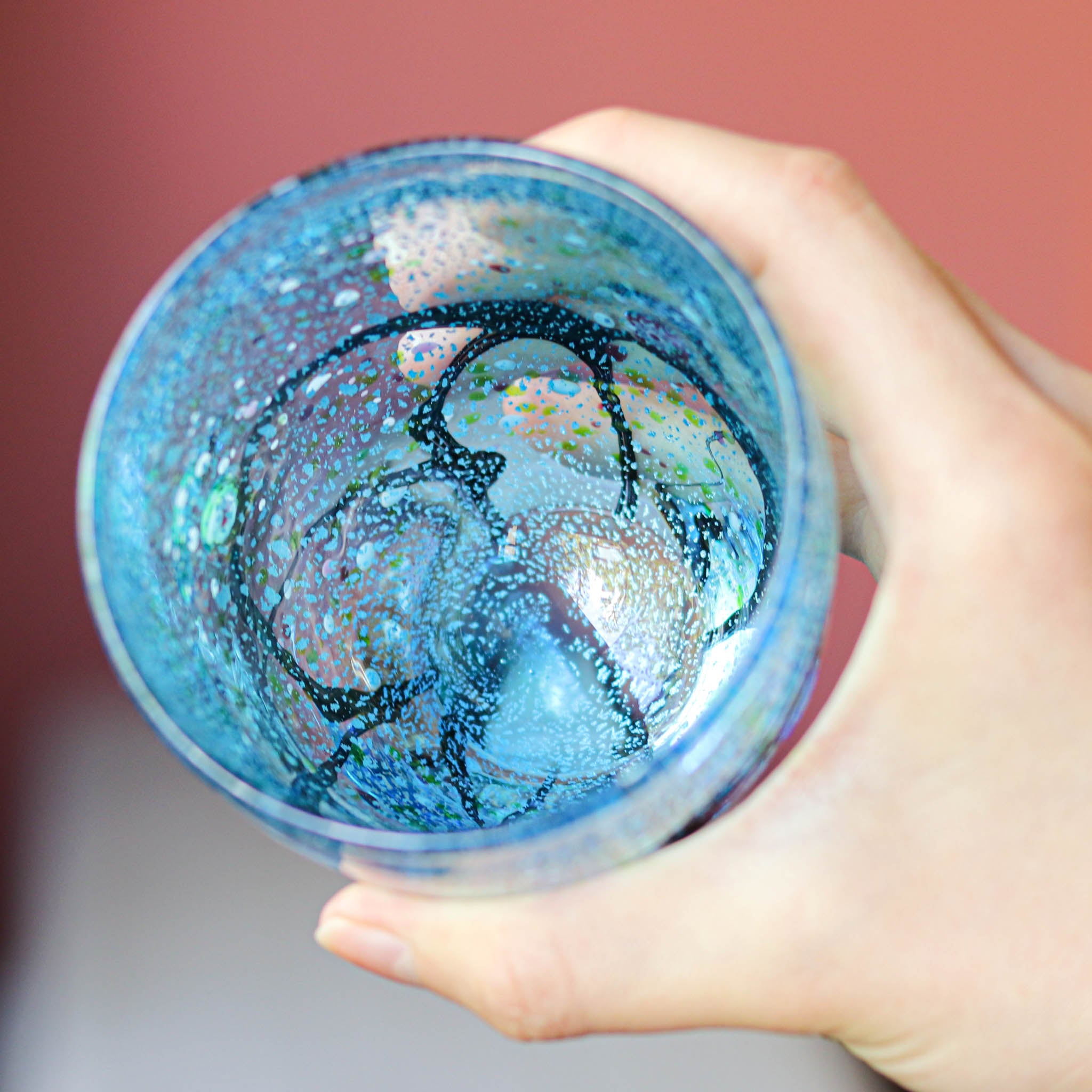 綾ガラス グラス | 光琳 爽 ロック | オーシャンブルー | グラスアート黒木