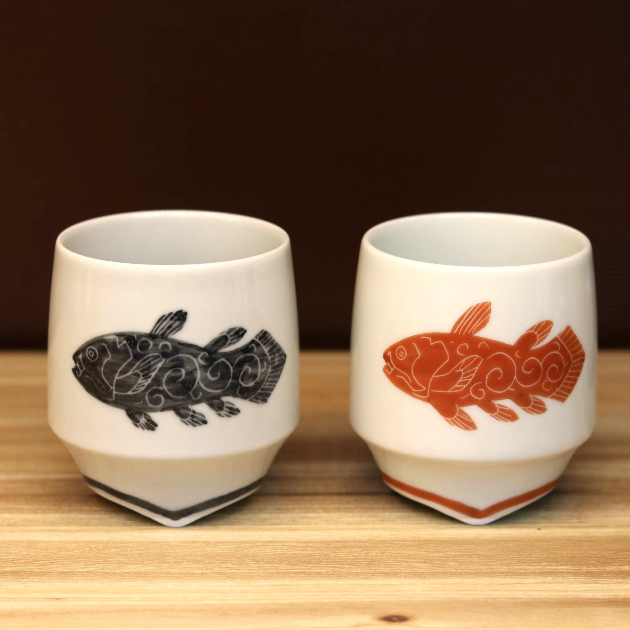 有田焼 香酒盃 | シーラカンス 黒・赤 | L ペアセット | KIHARA