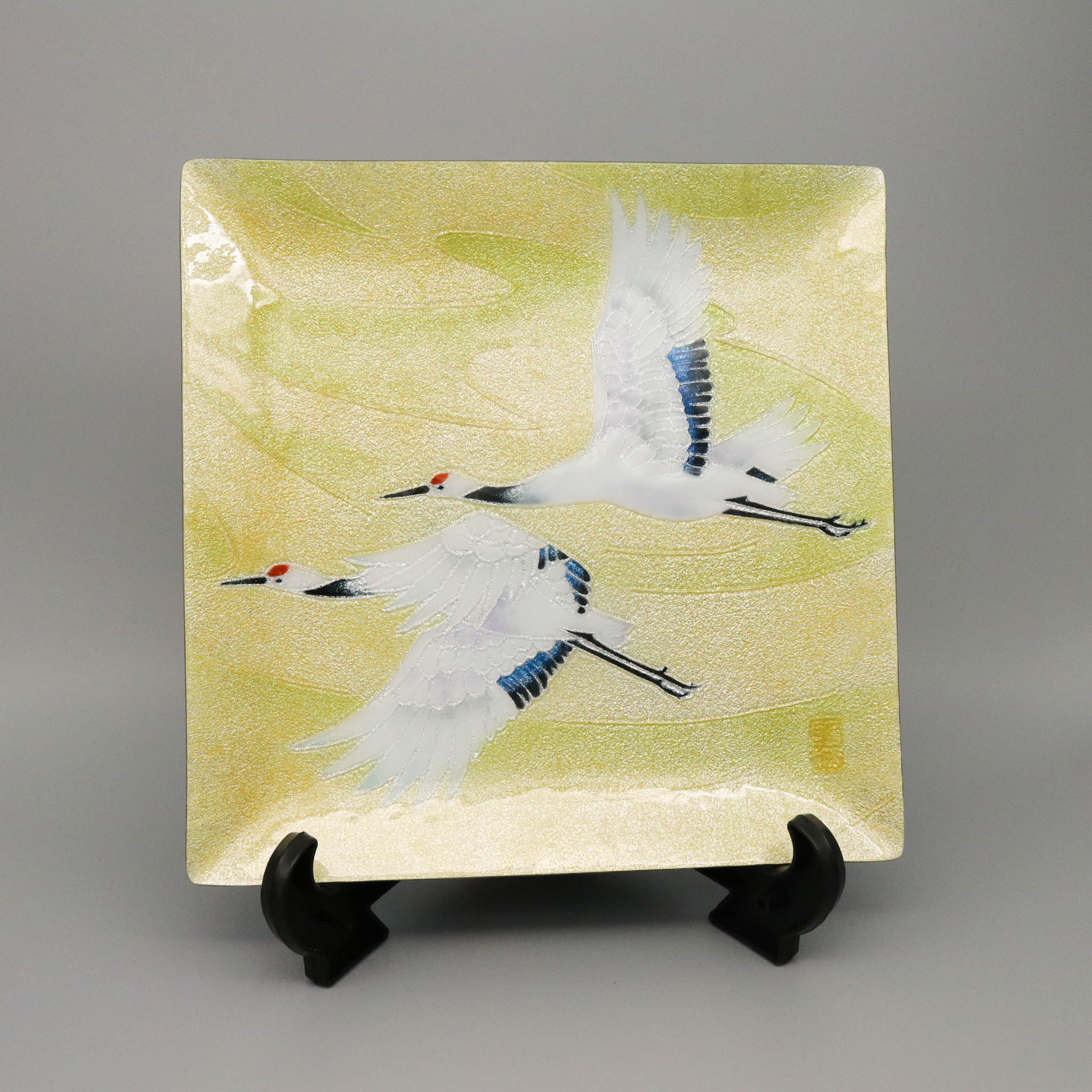 七宝焼き | 飾皿 | 双鶴 24x24