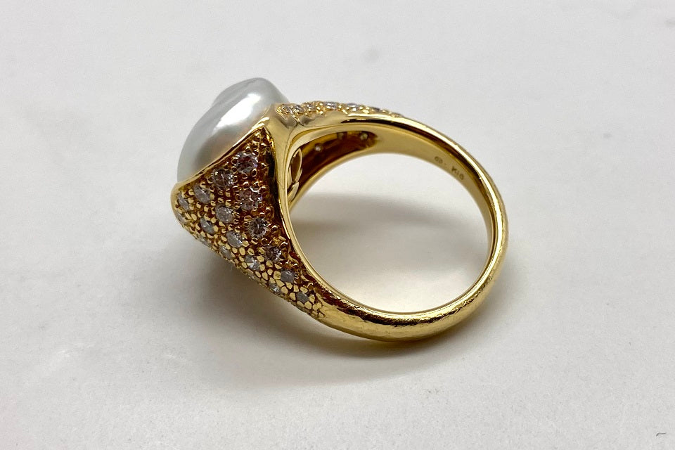 MIKIMOTO【ミキモト】 K18白蝶ケシパール ダイヤモンドリング (NO