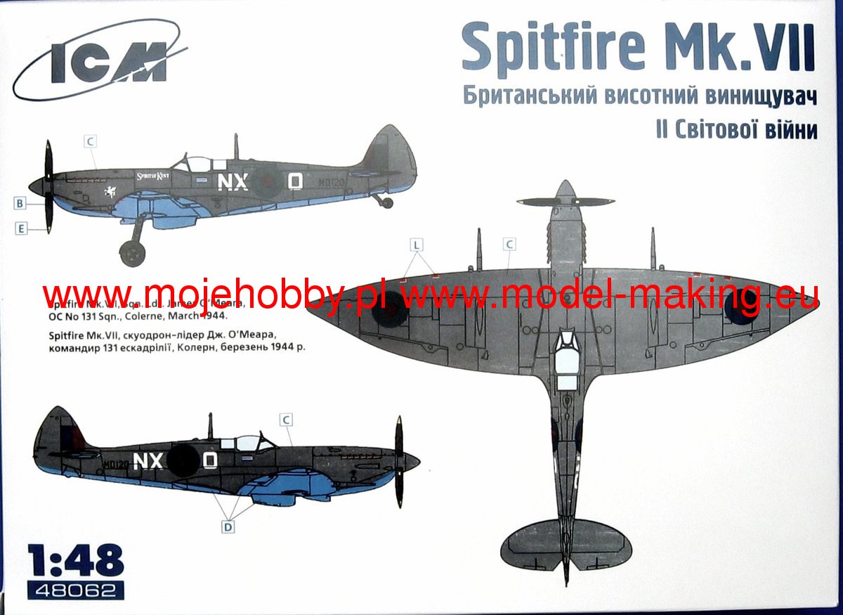 Spitfire Mk .VII WWII British fighter ICM 48062