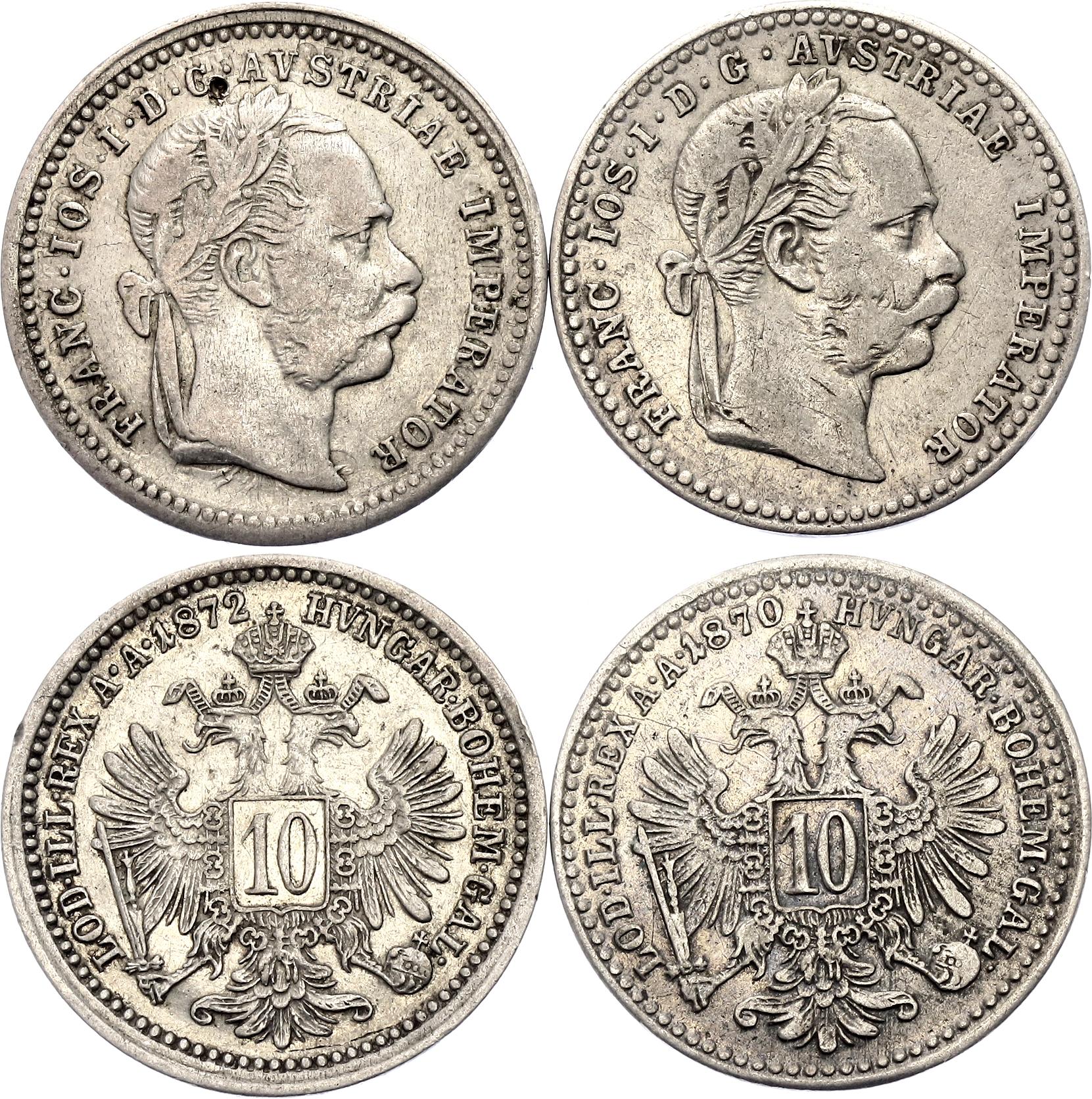 Austria 2 x 10 Kreuzer 1870 - 1872 | Katz Auction