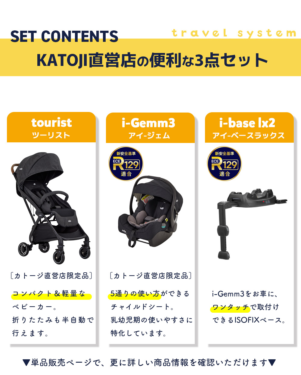 Joie トラベルシステム 軽量コンパクトベビーカー『ツーリスト』の3点