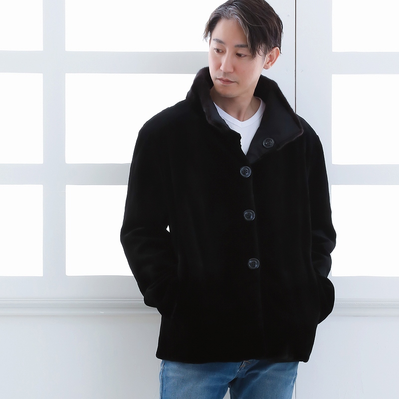 毛皮コート メンズ ミンク ファーコート シルク リバーシブルファー