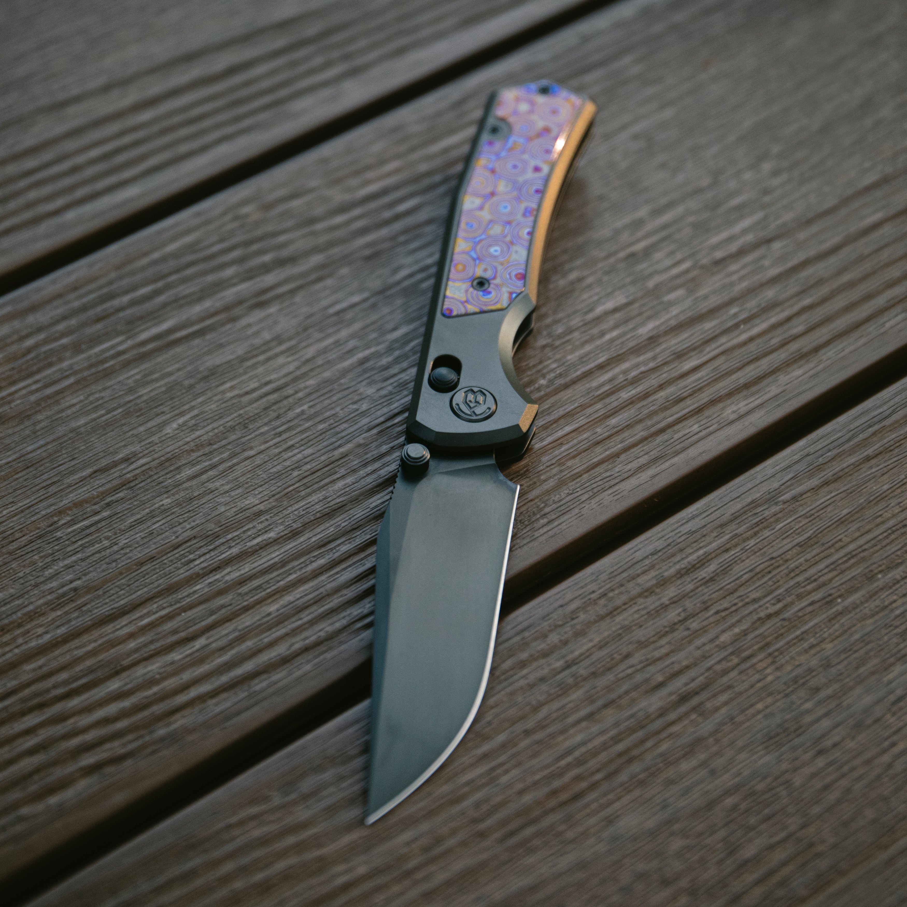 KB Lynx Crossbar Locking Folding Knife DLC Titanium Handle with Zircut