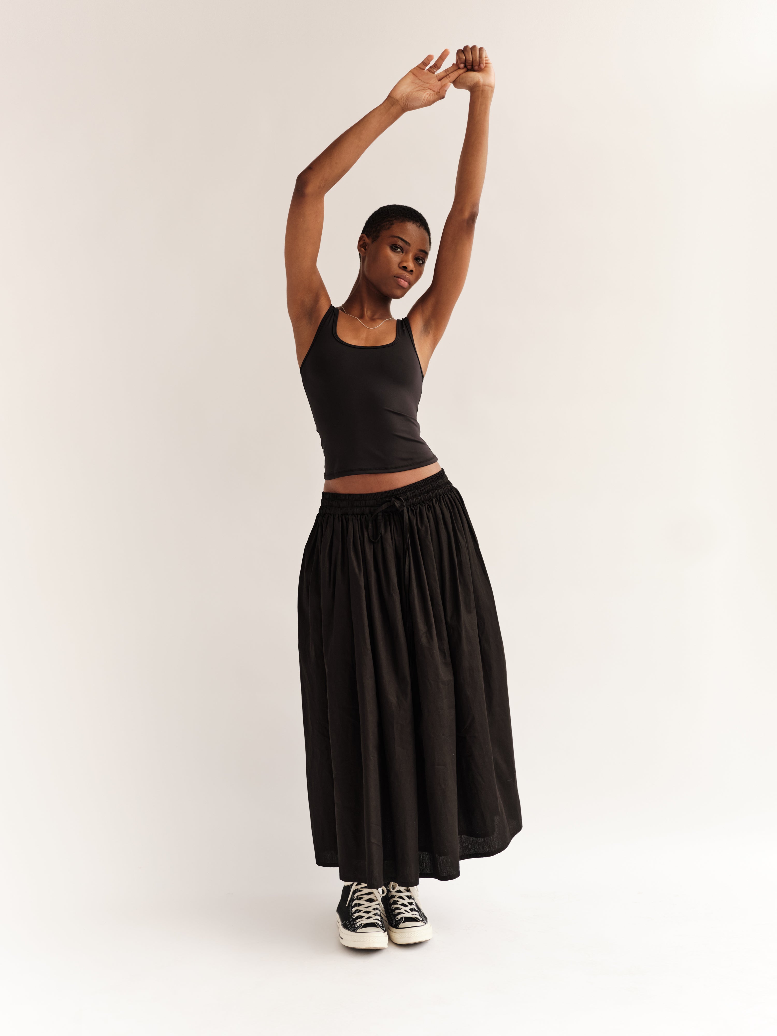 Mariam Full Gathered Cotton Midi Skirt – with Drawstring & Pockets