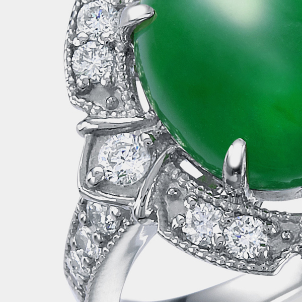 プラチナ 翡翠 ダイヤモンド リング（J2.95ct D0.35ct）｜真珠卸