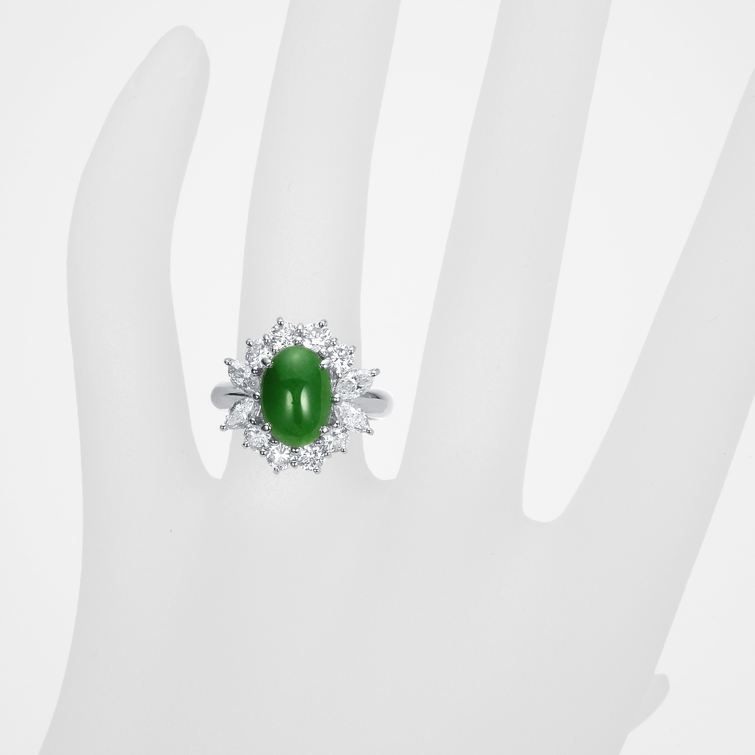 プラチナ 翡翠 ダイヤモンド リング （J2.352ct D1.535ct）｜真珠卸