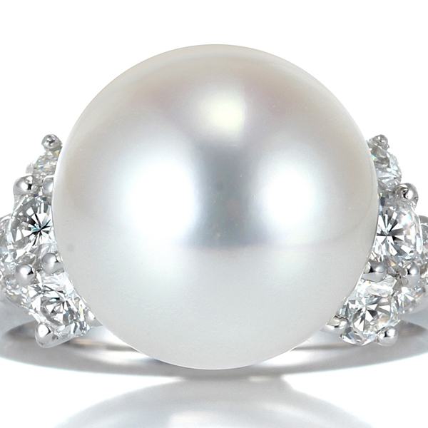 プラチナ 南洋白蝶真珠 リング （12.7ミリ D0.87ct・オーロラ