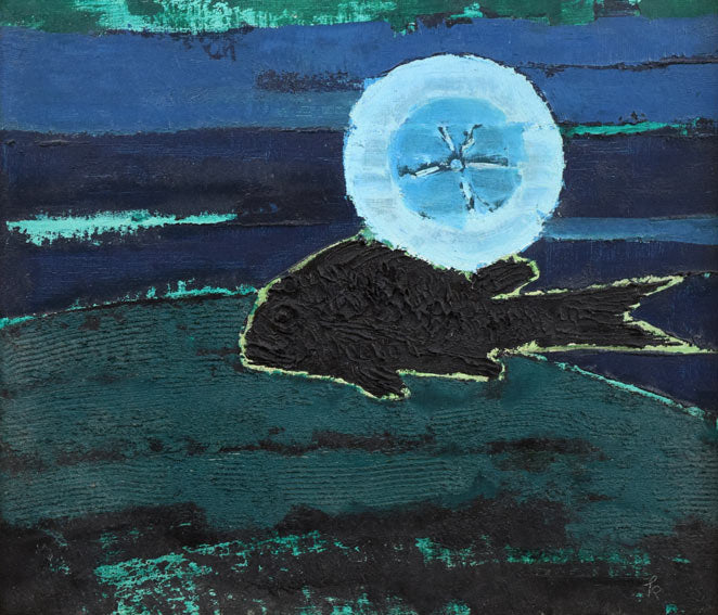 国松登「海の月（魚）」油絵・F10号 絵画買取・販売の小竹美術