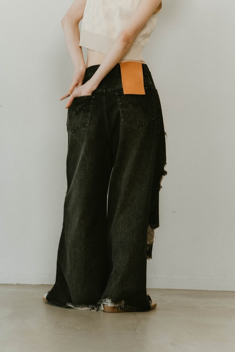 damage denim pants(unisex)/blackwhite | KNUTH MARF