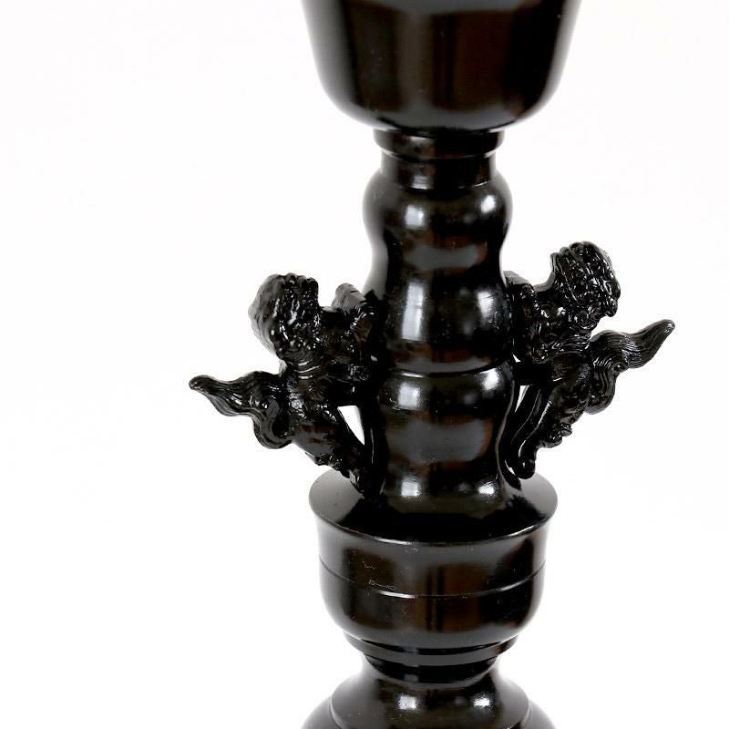 受注生産品につき返品不可※【寺院用仏具】ローソク立て（獅子掛）黒色