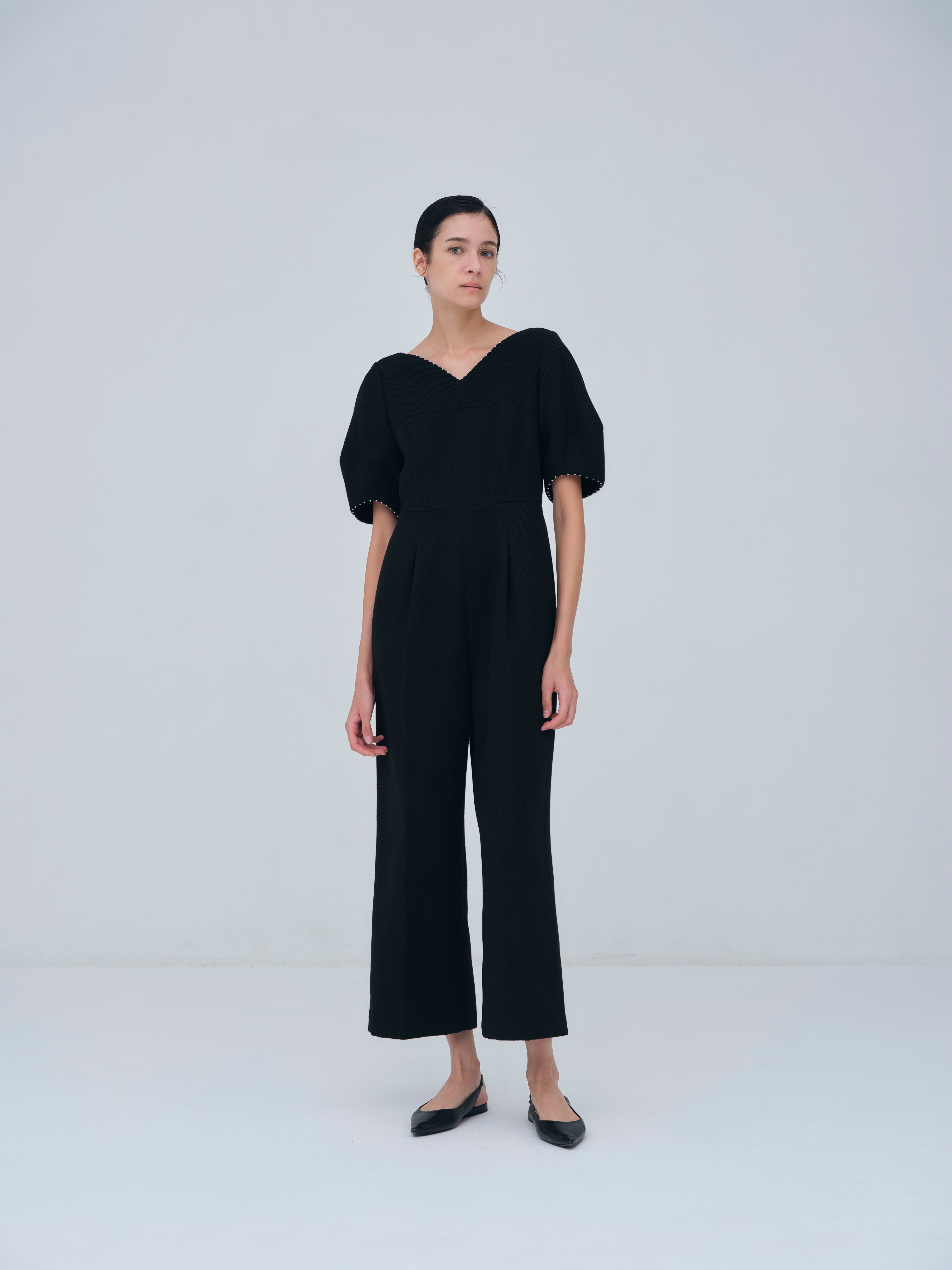 Pearl Trim Wool Combinaison – L'AUBE BLANC